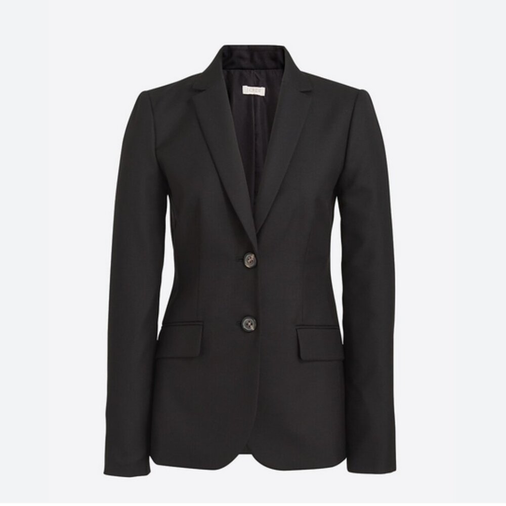 J Crew Refined Tailored 2 button Blazer Lightweight Wool Blend Black Size 0